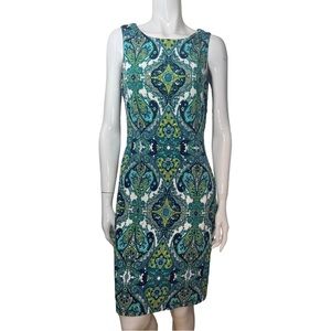 Joseph Ribkoff Size 10 green & blue sleeveless dress